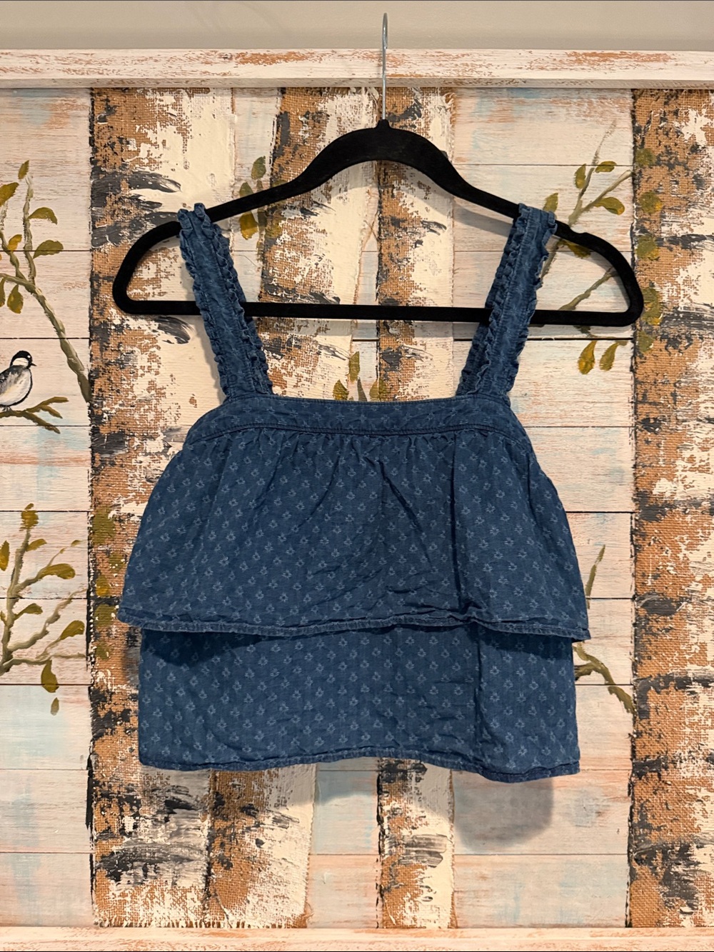 Madewell Blue Denim Layered Ruffle Crop Tank